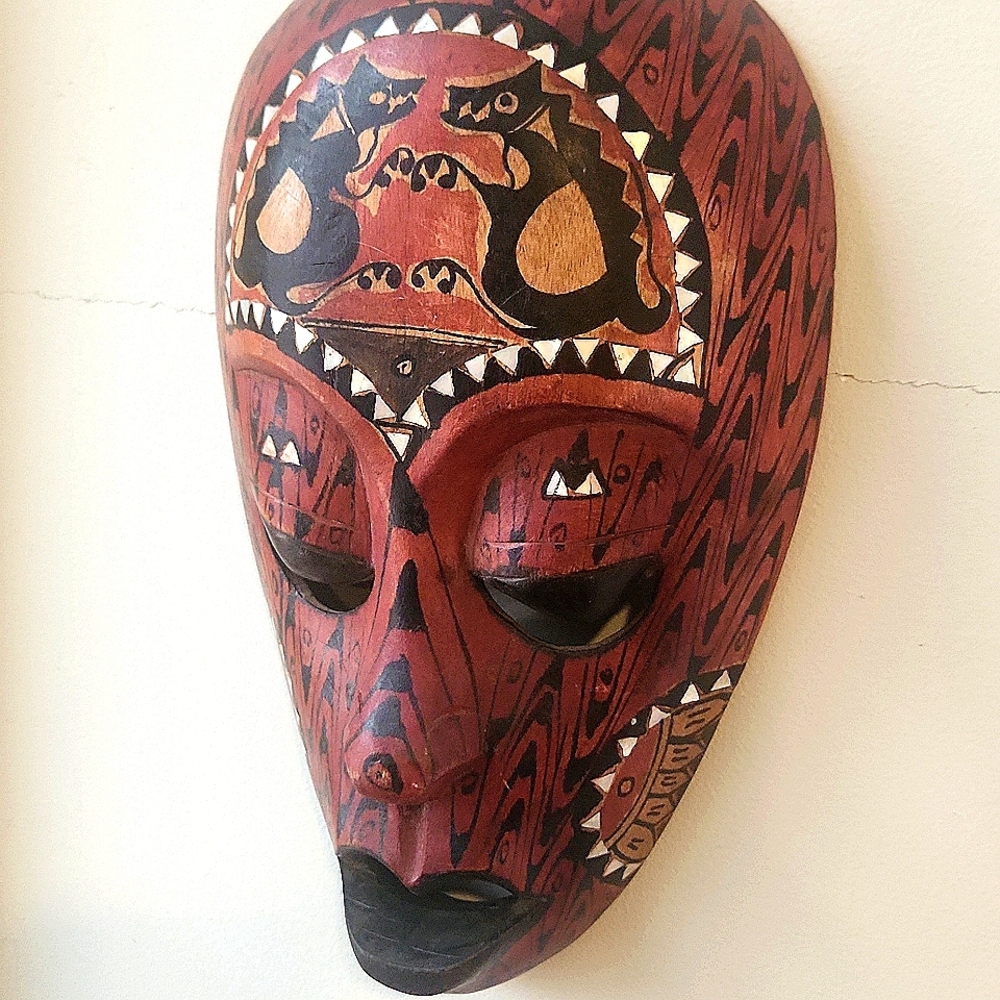 Handcrafted Tribal Mask in Red and Black - Picture 2 of 5